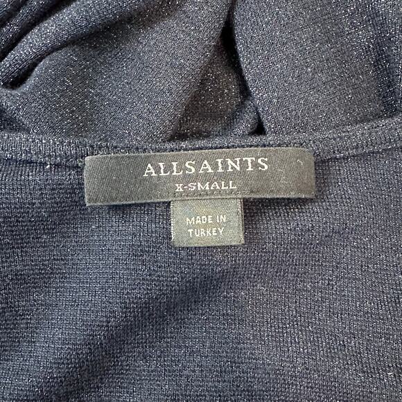 ALLSAINTS Rina Glitz Ruched Long Sleeve Sparkle Top, Navy Blue - Picture 11 of 13
